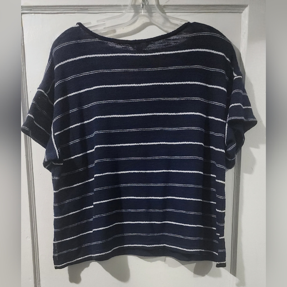 Max Studio Navy & White Striped Crop Top - Picture 4 of 4